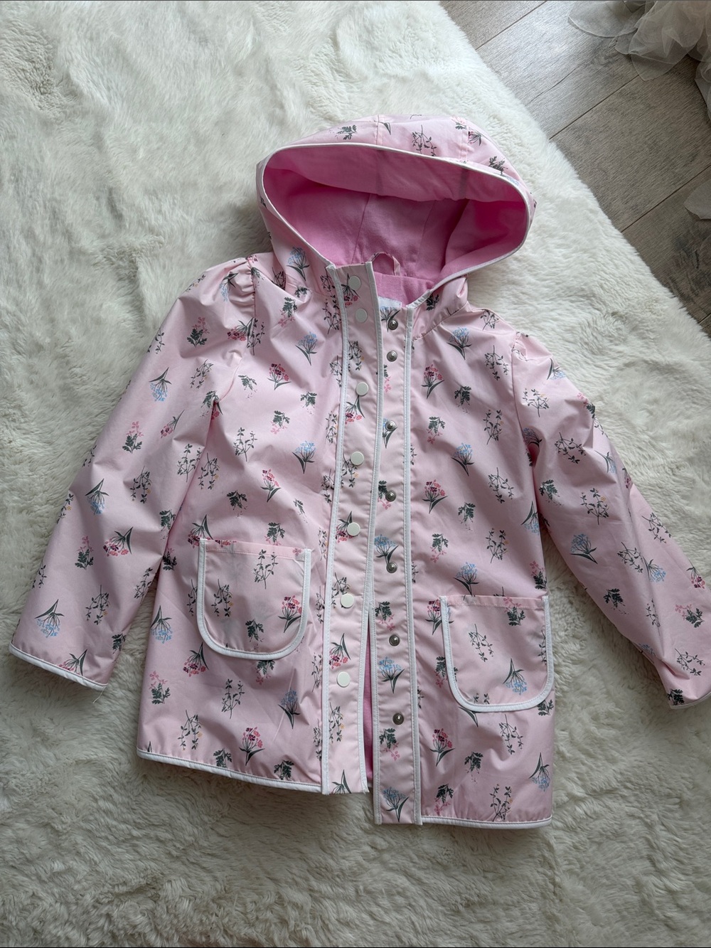 Janie and Jack Pink Floral Hooded Raincoat